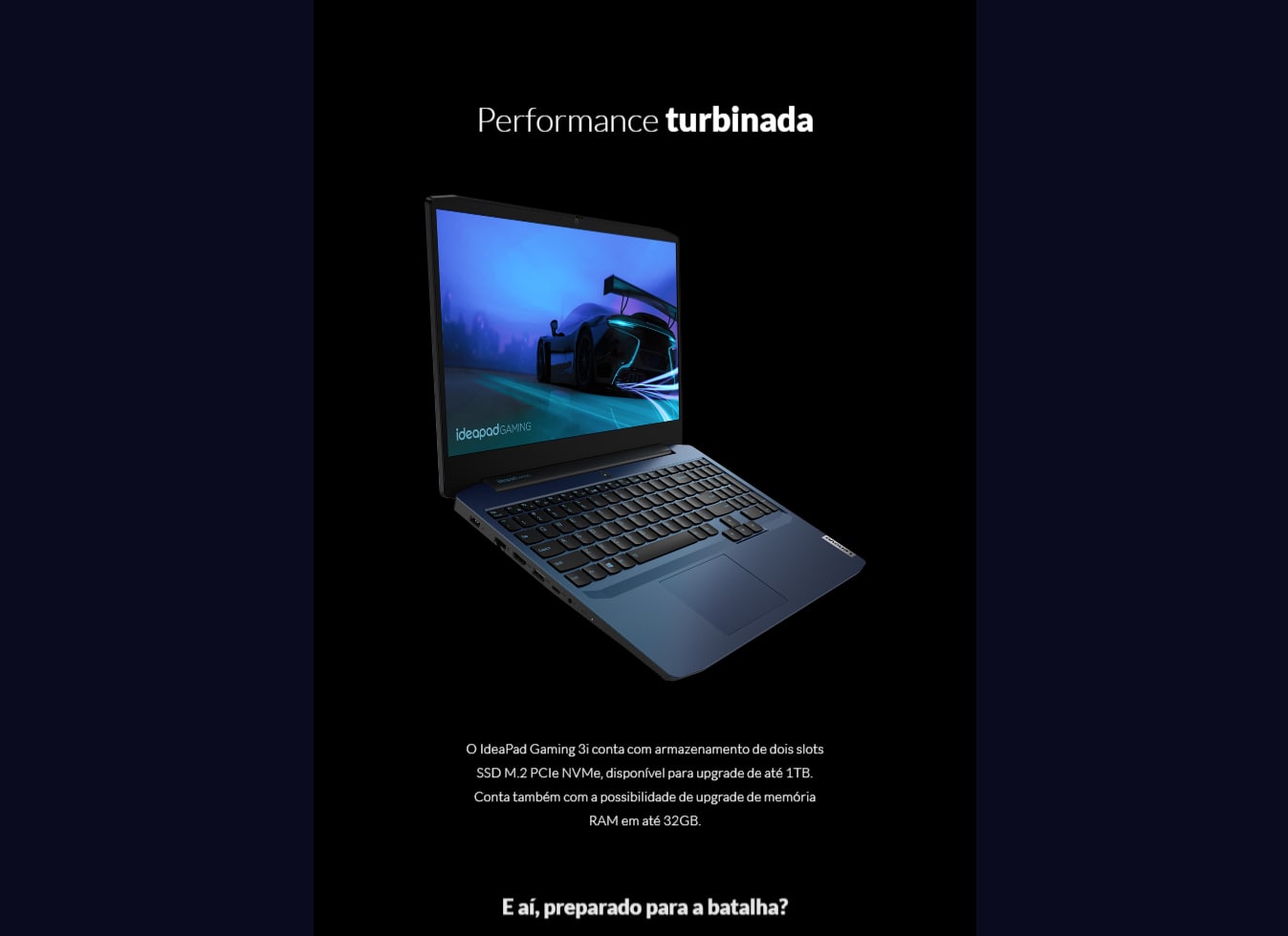 Noteboook Gamer Lenovo Ideapad Gaming 3i Intel Core i5-10300H 8GB 256GB SSD GeForce GTX 1650 4GB 15,6 Full HD Linux, Azul